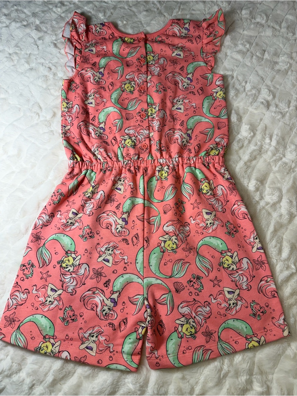 Disney Coral Mermaid Print Girls Romper with Mint Accents NWOT - Picture 3 of 8